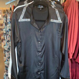 Rhinestone Pointed Collar Shirt